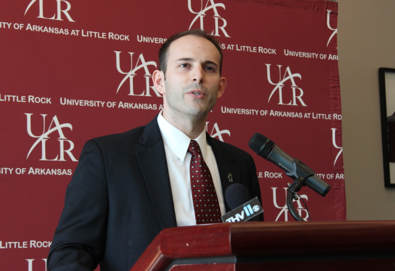 New UALR athletic director Chasse Conque speaks at his introductory news conference.