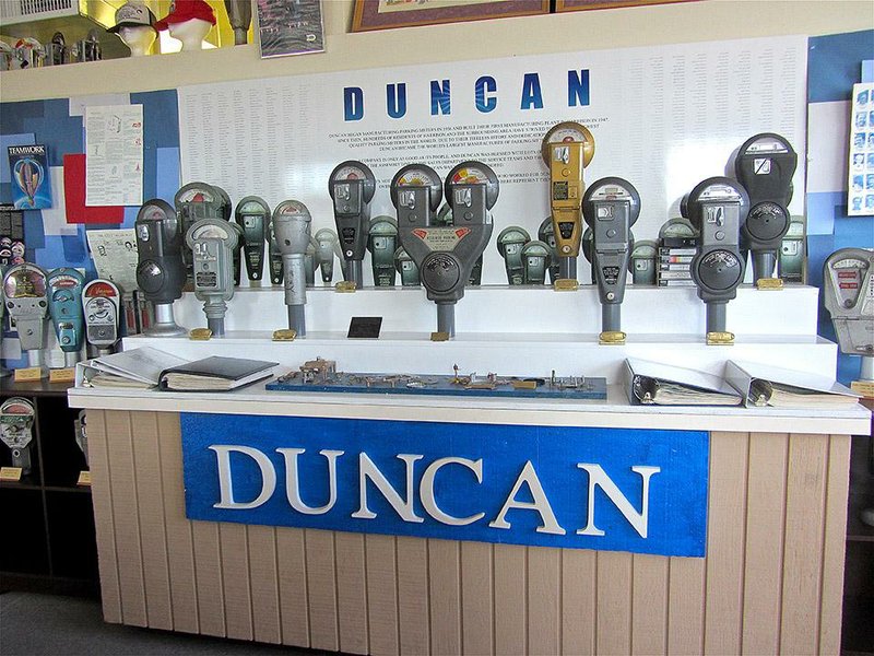 Parking meters made in Harrison by Duncan Industries starting in 1936 are on display at Boone County Heritage Museum. 