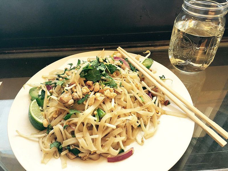 Pad Thai, ordered with chicken, is one of the Thai specialties at kBird, where the menu changes weekly. 