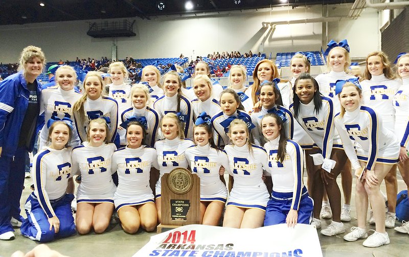Submitted photo STATE CHAMPS: Members of the Lakeside High School cheerleading team celebrate the school’s 16th state championship last month at Bank of the Ozarks Arena. The performance earned Lakeside a bid to return to UCA Nationals at Disney World in Florida.