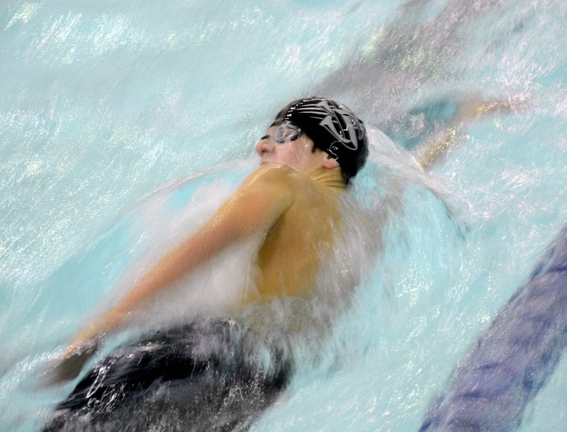 Graham Thomas/Siloam Sunday Siloam Springs sophomore Brittan Butler swims the 200-yard freestyle Thursday during the Siloam Springs Invitational held at the Hub White Pool at John Brown University.