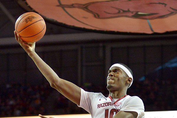 Arkansas forward Bobby Portis goes up for a shot during the second half of a game against Vanderbilt on Saturday, Jan. 10, 2015 at Bud Walton Arena in Fayetteville. 