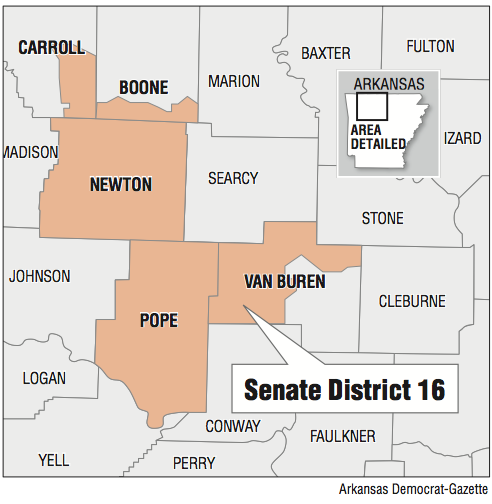 A map showing the location of Senate District 16.
