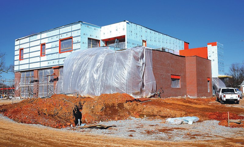 Work continues Tuesday on the new Rogers Fire Station No. 2 on West New Hope Road.