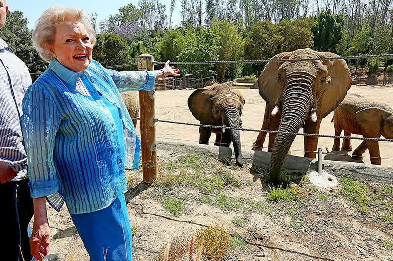 Betty White interacts with African elephants during the filming of her GAC special Betty White’s Smartest Animals in America.