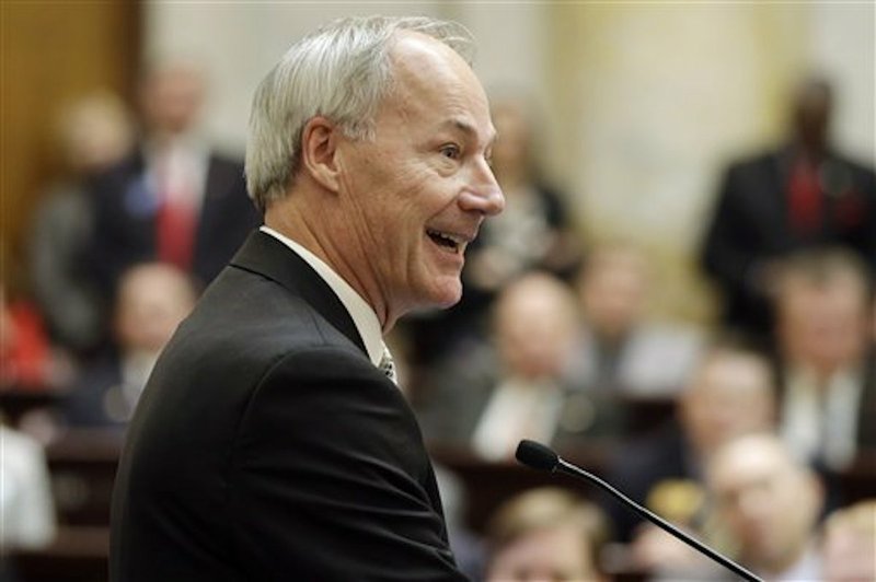 Arkansas Gov. Asa Hutchinson speaks to a joint session of the Legislature at the Arkansas state Capitol in Little Rock on Tuesday, Jan. 13, 2015. 