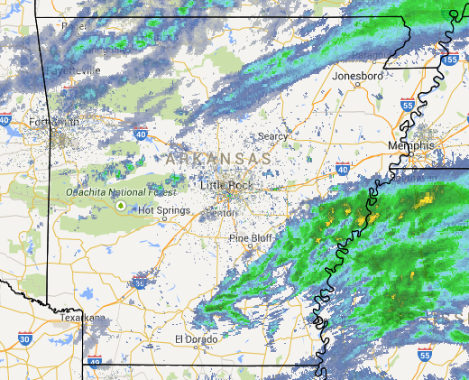 A pair of systems were bringing chances for light wintry weather to much of Arkansas Thursday morning. 