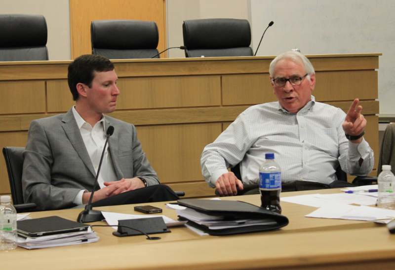 Independent Citizens Commission Vice Chair Chuck Banks, right, speaks while commissioner Stephen Tipton looks on.