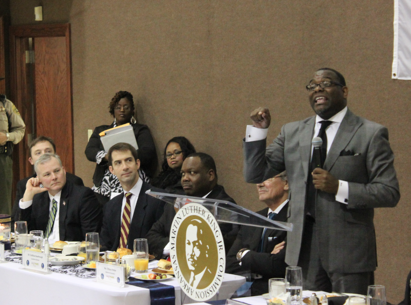 Pastor Christopher Davis of the St. Paul Baptist Church in Memphis speaks Monday at a prayer breakfast honoring Martin Luther King.