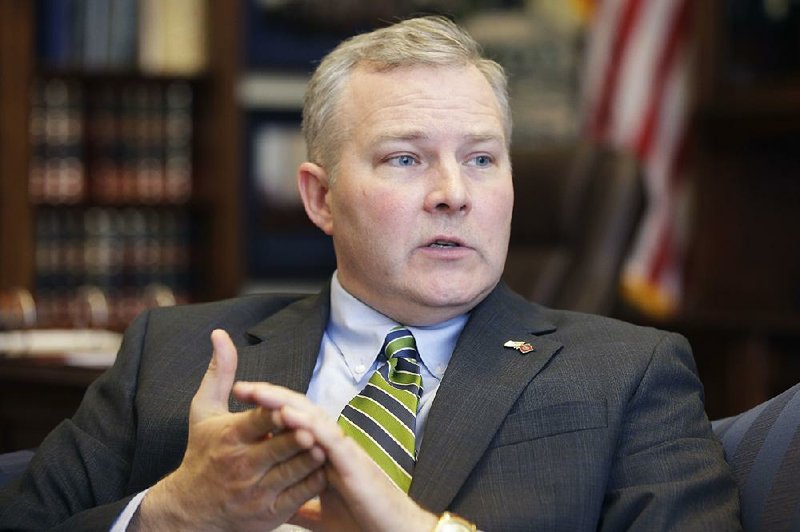 In this Jan. 16, 2015 photo, Arkansas Lt. Gov. Tim Griffin is interviewed in his office at the Arkansas state Capitol in Little Rock, Ark. Griffin says he wants to use the state's No. 2 post to promote the agenda of fellow Republican Gov. Asa Hutchinson, and is urging lawmakers to scale back some of his office's powers. (AP Photo/Danny Johnston)