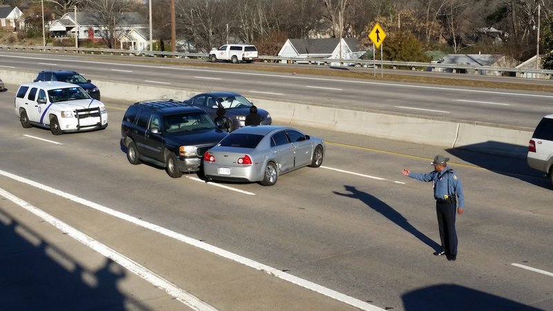A wreck on Interstate 630 eastbound in Little Rock block traffic Wednesday, Jan. 21, 2015.