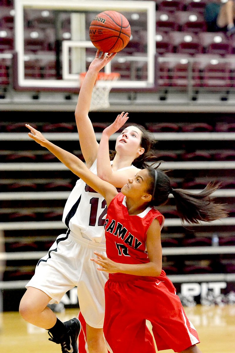 Bud Sullins/Special to the Herald-Leader Siloam Springs ninth-grader Hadlee Hollenback goes up for a shot during Monday&#8217;s game against Fayetteville Ramay.