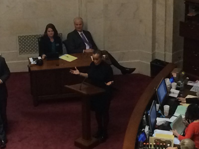 Sen. Joyce Elliot, D-Little Rock, speaks against Senate Bill 6 on Thursday. 