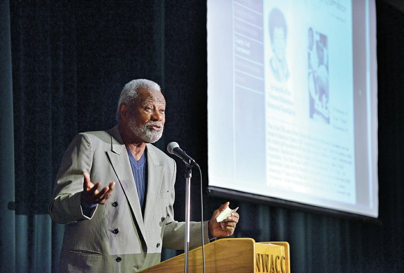 NWA Democrat-Gazette/BEN GOFF Nolan Richardson, former Arkansas Razorbacks basketball coach, speaks Thursday during the annual Martin Luther King, Jr. celebration in White Auditorium at NorthWest Arkansas Community College in Bentonville.