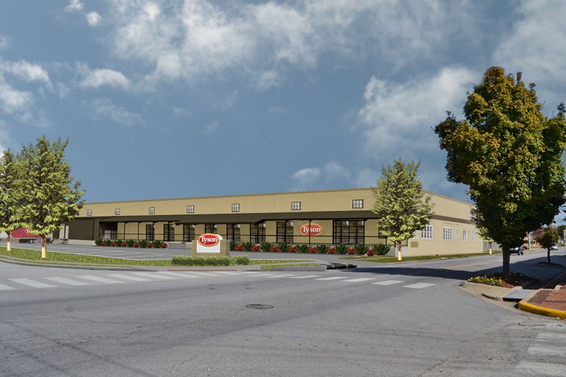 An artist's rendering of Tyson's future employment center and company store in downtown Springdale.