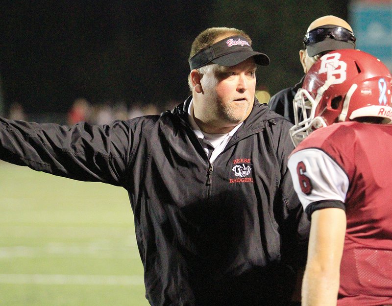 Beebe coach John Shannon calls for an extra point during his team’s game with Lonoke. Shannon is the Three Rivers Edition Coach of the Year.