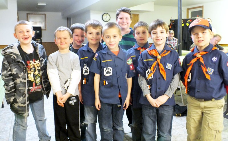 TIMES photograph by Annette Beard Tiger Cub Scouts meet on Monday nights in Pea Ridge and recently learned about newspapers. Each boy took a turn taking a picture with the newspaper camera. Boys included Axel, Travis, Dylan, Nick, Halen, Carson, Jeremiah, Joe and Bradley, according to Scout Master Donnie Ewald.