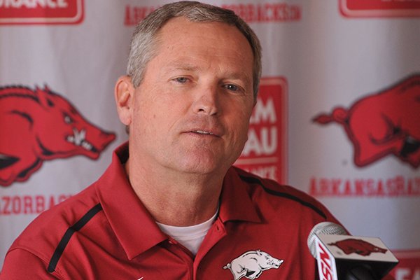 Arkansas coach Dave Van Horn speaks during a press conference Wednesday, Jan. 28, 2015 at Baum Stadium in Fayetteville. 