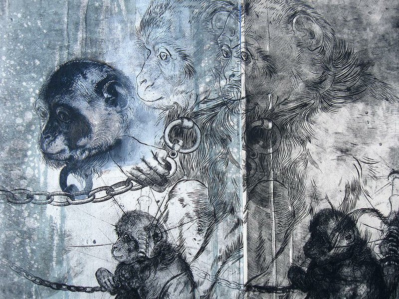 Part of the 2015 Delta National Small Prints Exhibition, opening Jan. 29 at Arkansas State University's Bradbury Gallery. Maggy Aston My Monkey, 2012, mixed media monotype, 22 x 30 inches