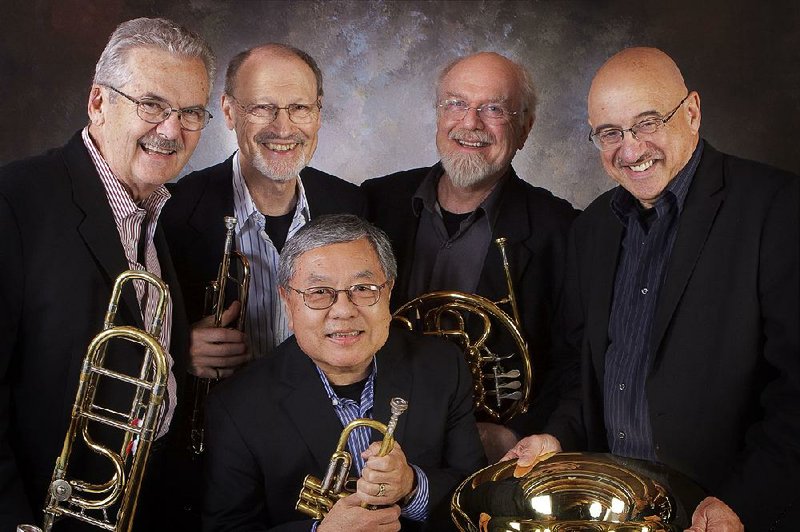 The St. Louis Brass Quintet — Melvyn Jernigan, trombone; Allan Dean and Ray Sasaki, trumpet; Jeff Nelson, horn; and Daniel Perantoni, tuba — performs Monday at Arkansas Tech University in Russellville.
