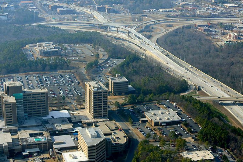 Work on the Interstate 430/Interstate 630 interchange in Little Rock, in a view here looking west, aims to relieve traffic congestion.