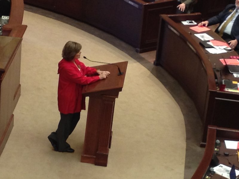 Rep. Rep. Deborah Ferguson, D-West Memphis, speaks in favor of House Bill 1076 that would ban webcam abortions in Arkansas. 