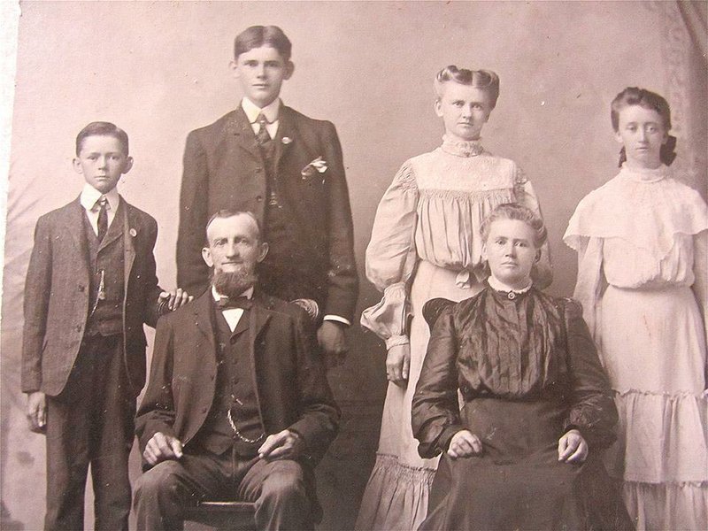 Taken around 1900, this photograph in Stuttgart’s Museum of the Arkansas Grand Prairie shows ancestors of Jack Schnedler. His maternal grandmother, Mary, is standing second from right. Seated are her parents, John Heinrich and Katherine Kirchoff. Standing (from left) are Mary’s brothers, William and Frederick, and at far right, her sister, Louise. 