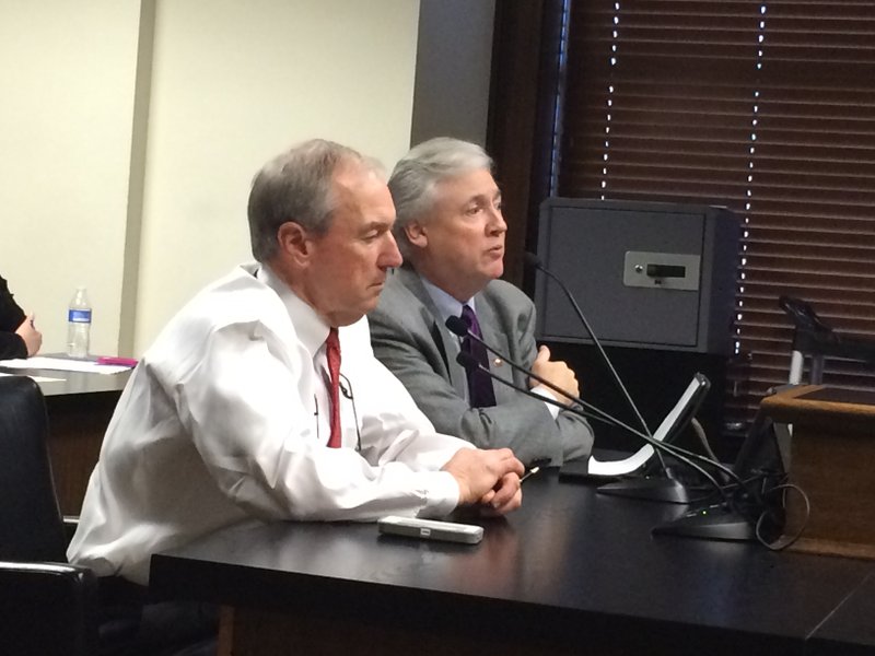 Arkansas Department of Education Commissioner Tony Wood and Rep. Mark Lowery answer questions about a bill that would ease some of the requirements for a new school district to separate from an existing one. 