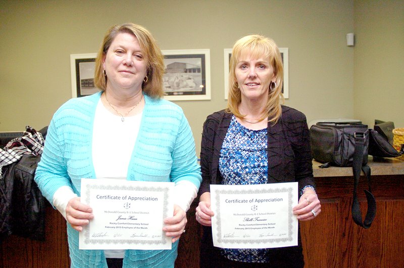 RICK PECK MCDONALD COUNTY PRESS Jamie Haase (left) and Shelli Francisco from Rocky Comfort Elementary and Junior High School were selected as the Employees of the Month for February by the McDonald County School District.