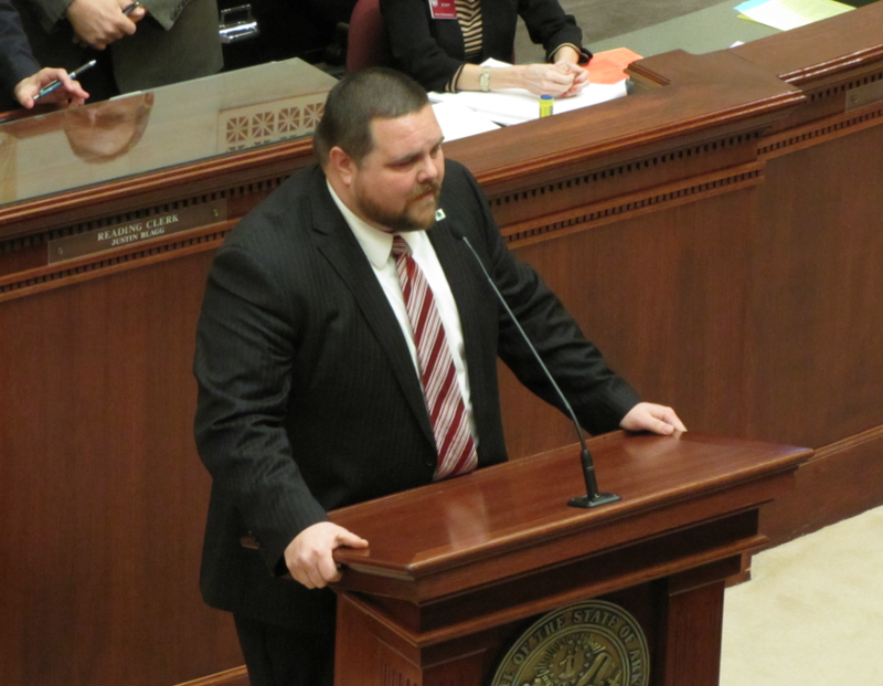 Rep. Bob Ballinger, R-Hindsville, presents House Bill 1228 Friday.