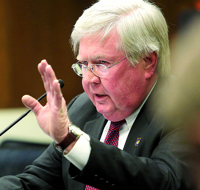 FILE - Prosecuting Attorney Larry Jegley speaks against a bill to allow persons under the age of 18 that were given a life without parole sentence to be eligible for parole after serving 28 years. (Arkansas Democrat-Gazette/Rick McFarland)