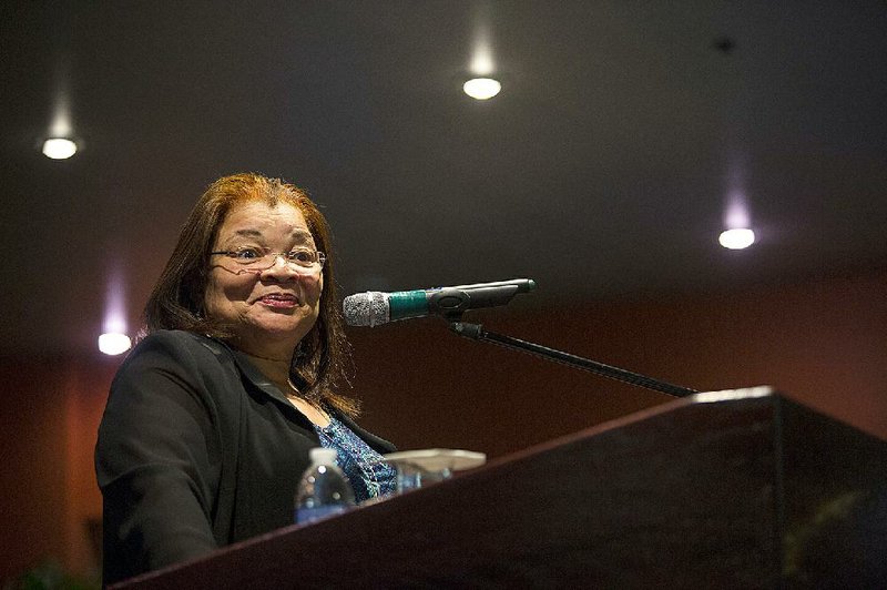 Alveda King, niece of the late Martin Luther King Jr., speaks to an audience at Promiseland Church Ministries Wednesday in Little Rock. King spoke on behalf of Arkansas Black Americans for Life, an outreach of Arkansas Right to Life. 