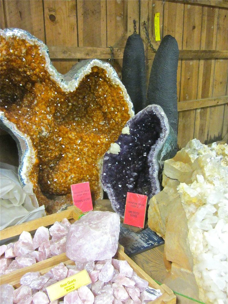 On display at Wegner’s Quartz Crystal Mines & Museum outside Mount Ida is a large orange-tinged citrine geode from Brazil. 
