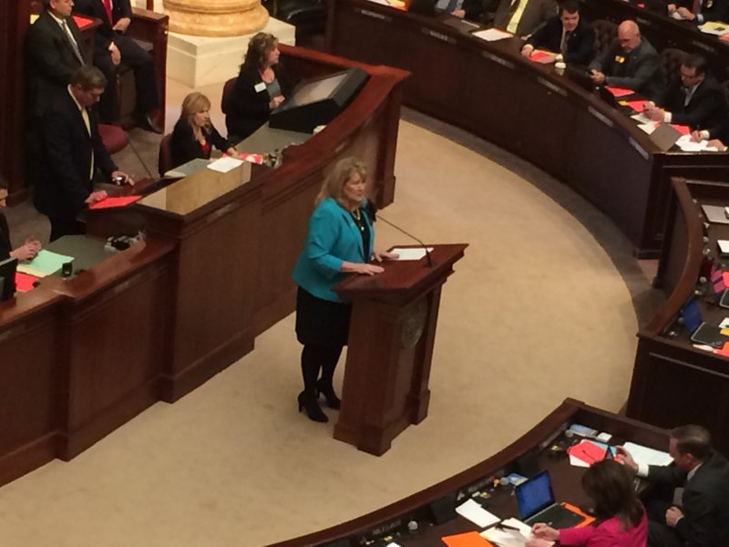 Rep. Charlotte Douglas, R-Alma, presents House Bill 1313, which would allow school districts to make up missed school days in 60 minute increments if approved by the Senate. 