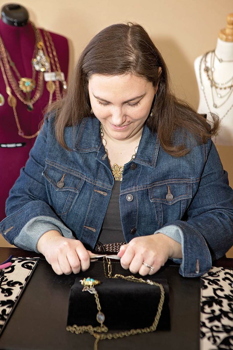 Maumelle artist Amy Green will exhibit a variety of her jewelry at the Delta Visual Arts Show on Saturday in Newport. Among her latest creations are vintage jewelry Christmas trees in shadow boxes.