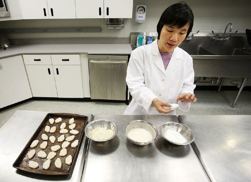 Professor Ya-Jane Wang describes a new starch she developed that is able to absorb oil, giving baked foods a fried-food taste. 