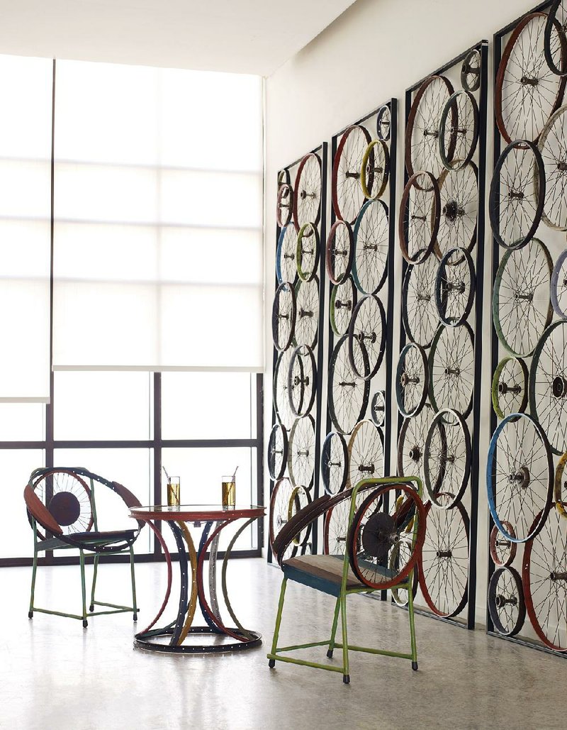 This wall art and bistro set from the Phillips Bicycle Collection are fun and colorful. 