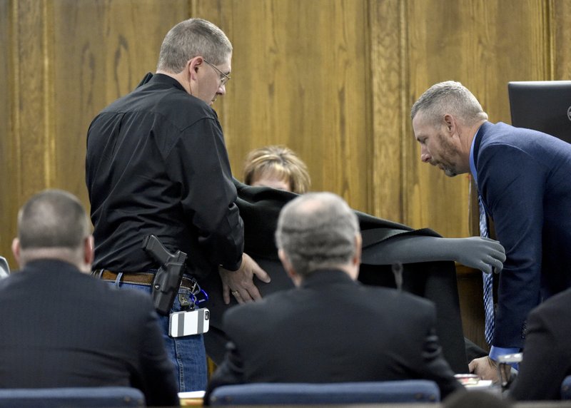 A forensics dummy is brought into the courtroom during the capital murder trial of former Marine Cpl. Eddie Ray Routh at the Erath County, Donald R. Jones Justice Center in Stephenville Texas, on Tuesday, Feb. 24, 2015. Routh, 27, of Lancaster, is charged with the 2013 deaths of Chris Kyle and his friend Chad Littlefield at a shooting range near Glen Rose, Texas. 