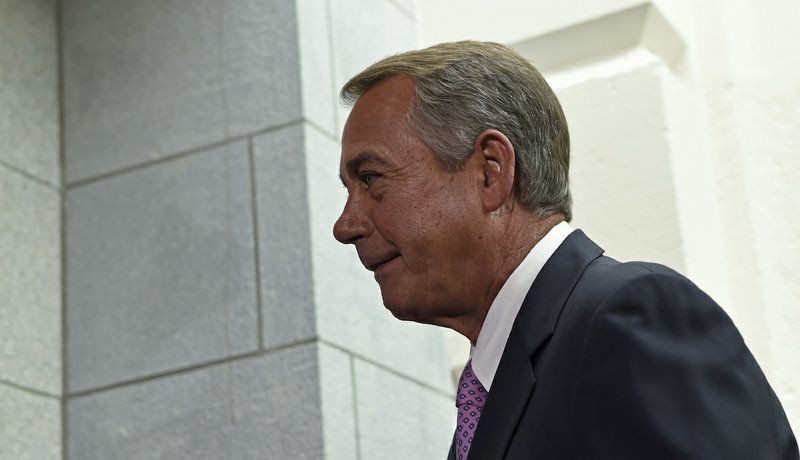 House Speaker John Boehner of Ohio walks away after speaking to reporters following a meeting on Capitol Hill in Washington, Wednesday, Feb. 25, 2015. Boehner said he's waiting for the Senate to act on legislation to fund the Homeland Security Department ahead of Friday's midnight deadline. 