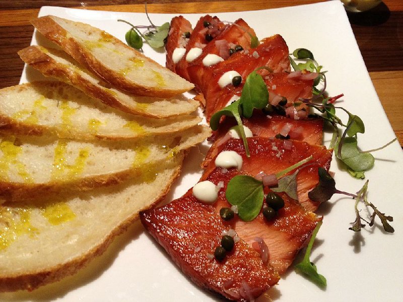 Smoked Salmon with a brown-sugar glaze and a little orange creme fraiche could serve as a small entree at Boulevard Bistro & Bar in the Heights.