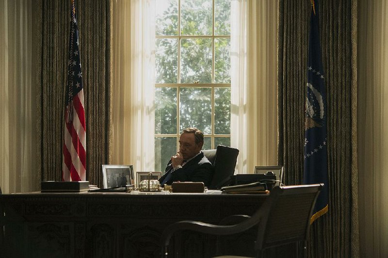 President Frank Underwood, played by Kevin Spacey, contemplates his next move from the Oval Office on House of Cards.