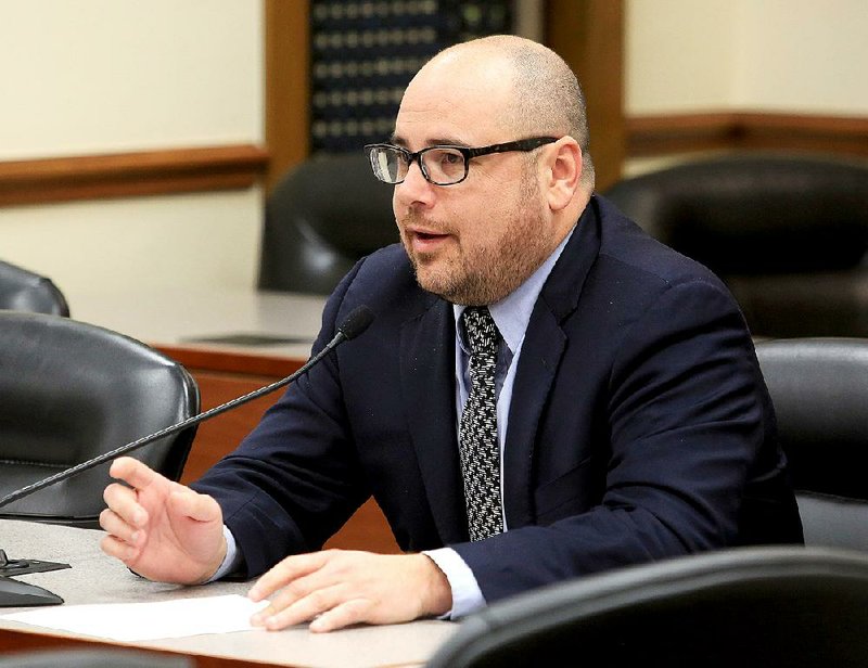 Sen. Jeremy Hutchinson, R-Little Rock, speaks on one of his bills Wednesday in the Senate Committee on Judiciary. Hutchinson is chairman of the committee. 