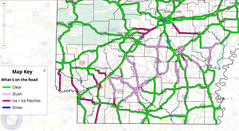 This screenshot from IDriveArkansas.com shows conditions in southern Arkansas around 11 a.m. Thursday.