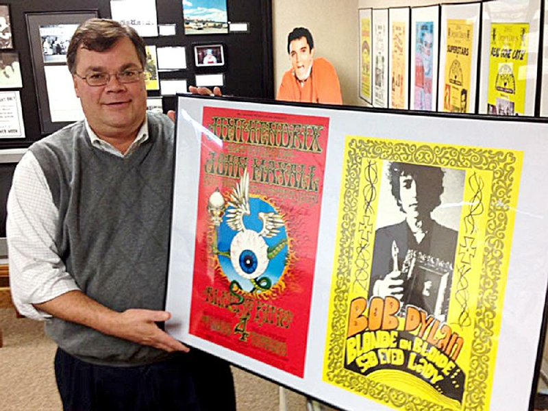 Henry Boyce's psychedelic concert posters are part of a display at the Delta Visual Arts show in Newport today. The artists, including Bob Dylan, credited the music of the Arkansas Delta as influences in their careers. (ARKANSAS DEMOCRAT-GAZETTE/ Kenneth Heard) Feb. 26, 2015
