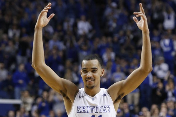 Kentucky's Trey Lyles plays during an NCAA college basketball game, Saturday, Feb. 28, 2015, in Lexington, Ky. Kentucky won 84-67. (AP Photo/James Crisp)