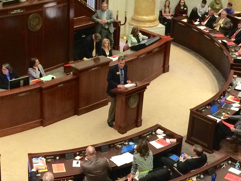 Rep. Charlie Collins, R-Fayetteville, presents House Bill 1077 that will now head to the Senate for approval. 