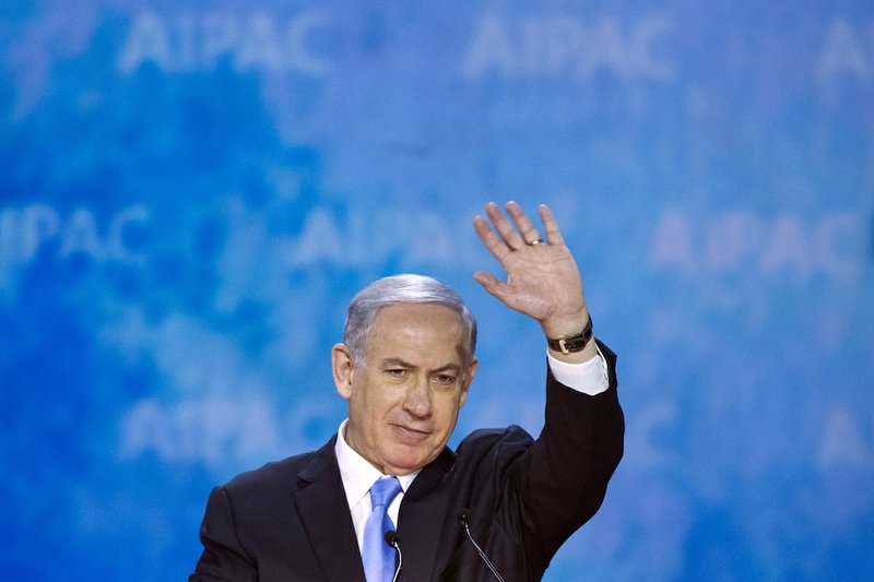 Israeli Prime Minister Benjamin Netanyahu waves at the conclusion of his address to the 2015 American Israel Public Affairs Committee Policy Conference in Washington, Monday, March 2, 2015.