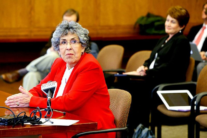 3/2/15
Arkansas Democrat-Gazette/STEPHEN B. THORNTON
Arkansas Supreme Court Associate Justice Josephine Hart, left, speaks during public comment time at a meeting of the Independent Citizens' Commission Monday on the UA System campus in Cammack Village. Fellow Associate Justice Karen R. Baker, right, also spoke before the commission.