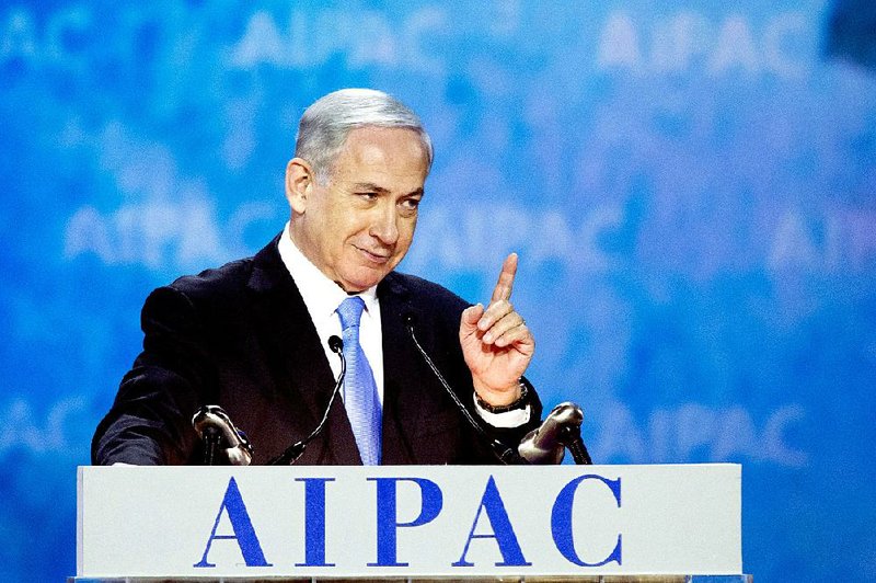 Israeli Prime Minister Benjamin Netanyahu addresses the 2015 American Israel Public Affairs Committee (AIPAC) Policy Conference in Washington, Monday, March 2, 2015. (AP Photo/Cliff Owen)