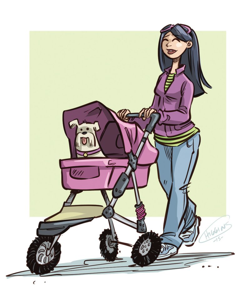 Arkansas Democrat-Gazette dog in stroller illustration. 